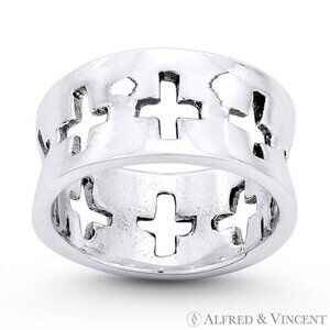 Eternity Latin Cross Cutout Wide Band in Oxidized .925 Sterling Silver - Size 7